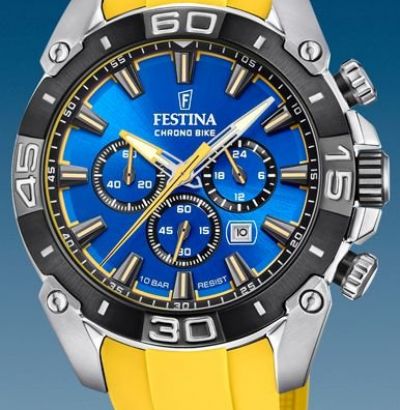 Comprar online Reloj Festina hombre acero IP azul bicolor amarillo  cronómetro F20564/1 en oferta y sin gastos de envío